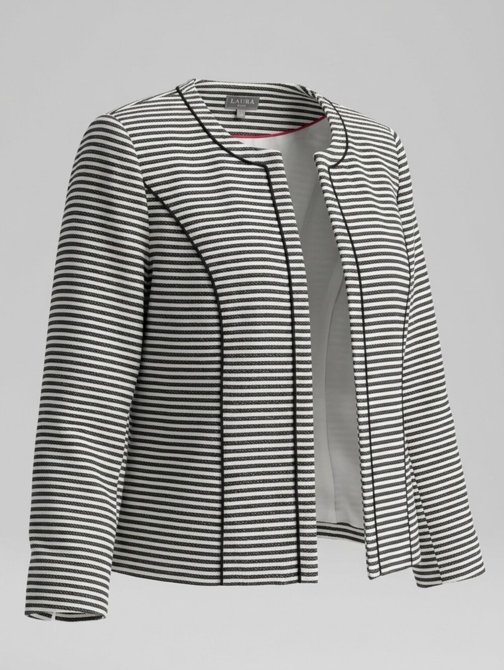Laura Plus Collarless Black White Striped Office Business Casual Women Blazer 22